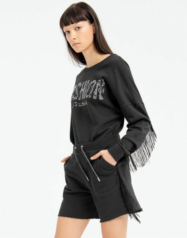 Shorts in felpa con frange