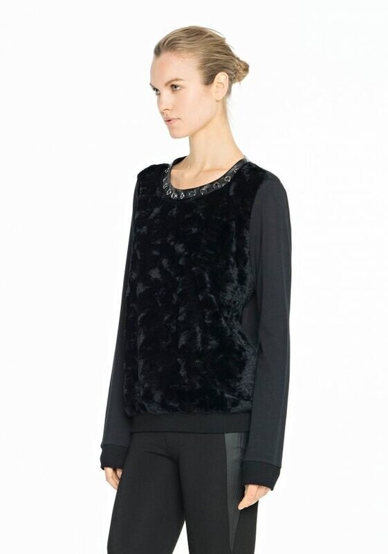 Maglia felpata con eco pelliccia