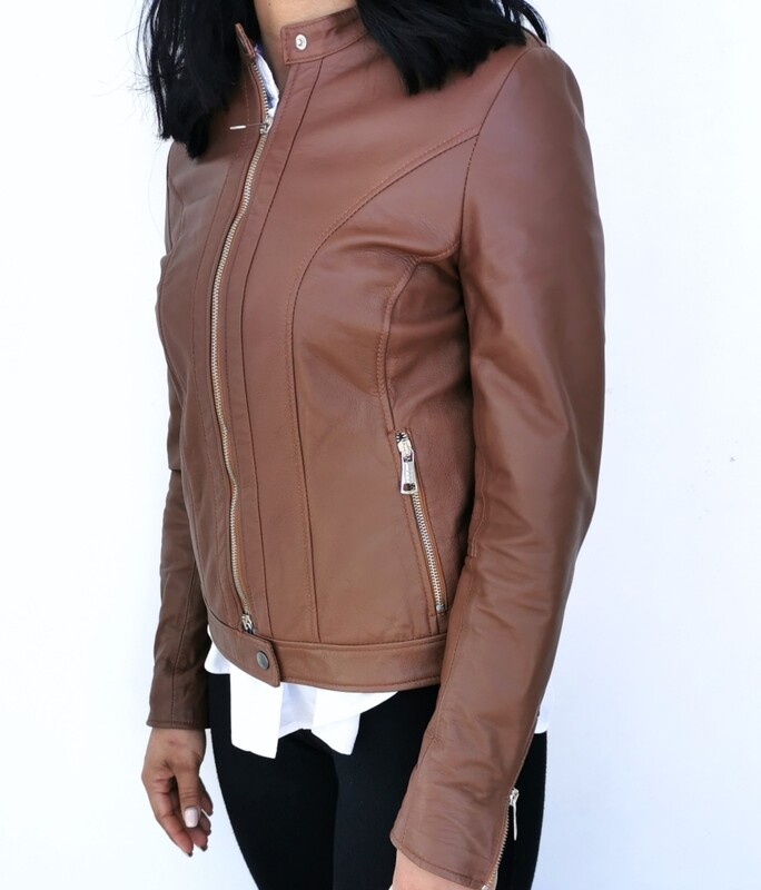 Giubbino donna biker in vera pelle