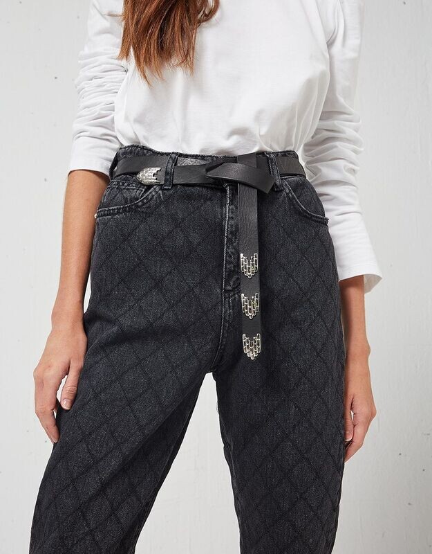 Cinturino donna in pelle con inserti metallici