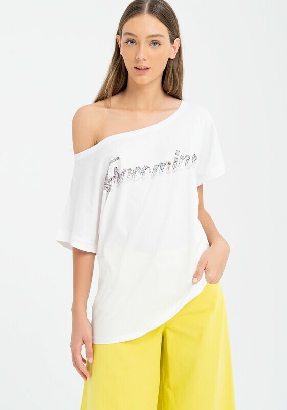 T-shirt over con logo strass Fracomina