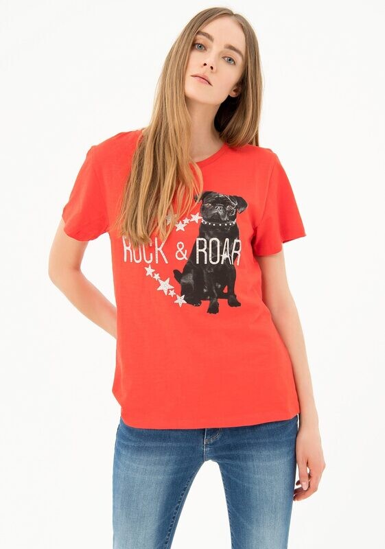 T-shirt con strass e stampa artwork