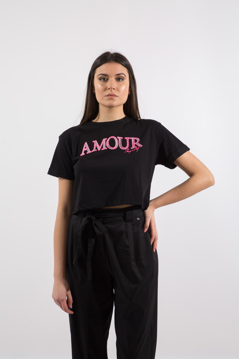 T-shirt stampa Amour con strass