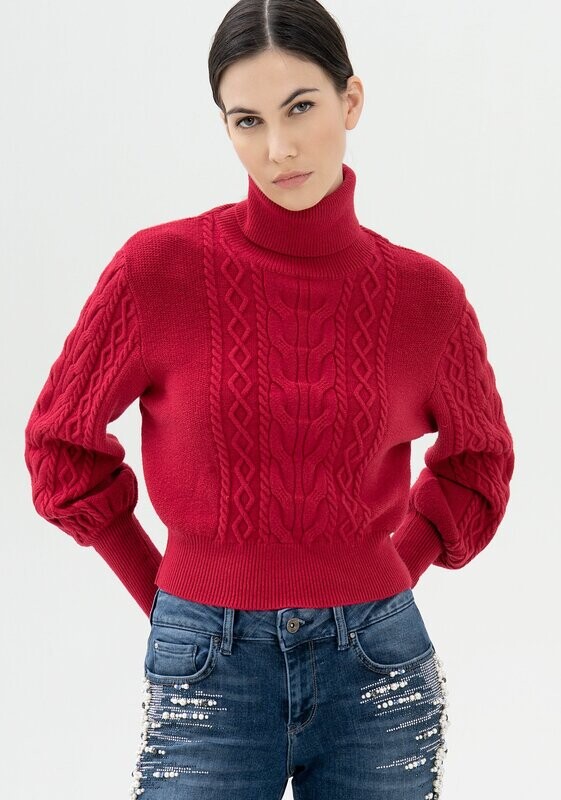 Maglia collo alto con motivo trecce