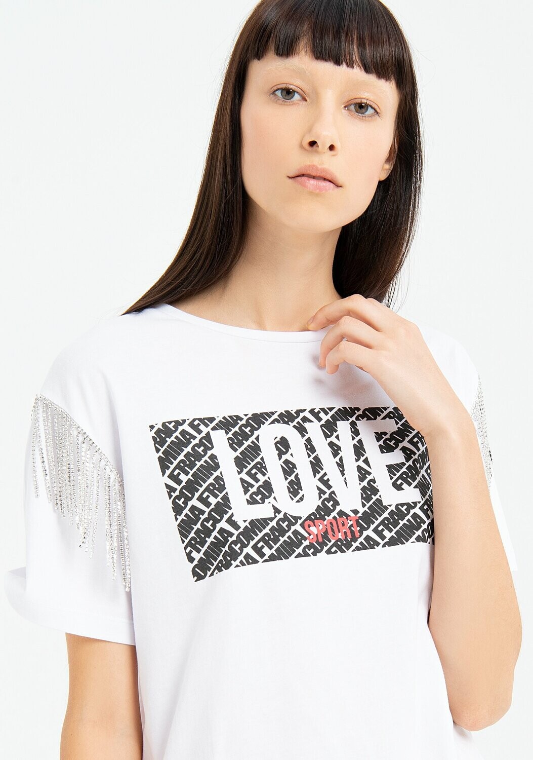 T-shirt con frange gioiello