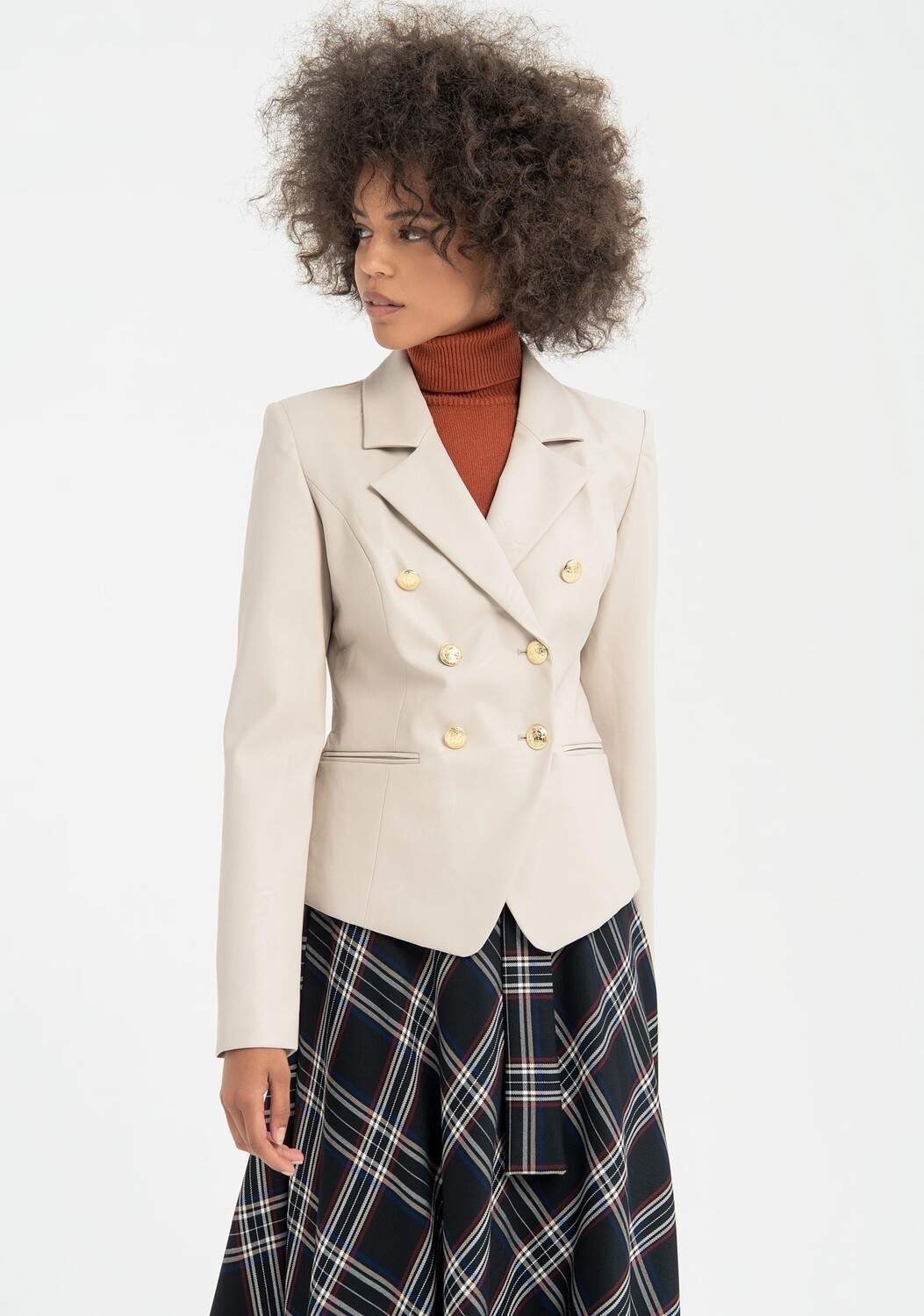 Giacca blazer doppiopetto in eco pelle