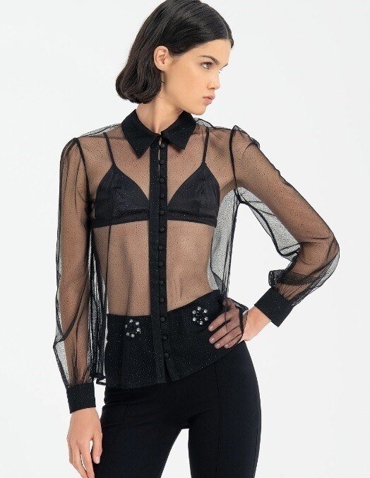 Camicia trasparente con micro glitter