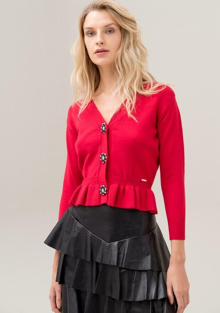 Cardigan corto con bottoni gioiello