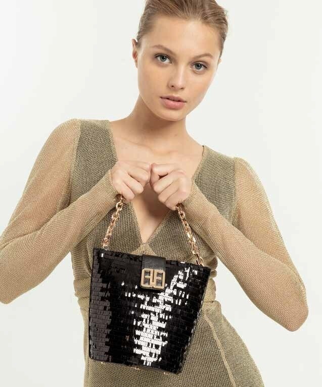 Borsa secchiello in ecopelle con paillettes