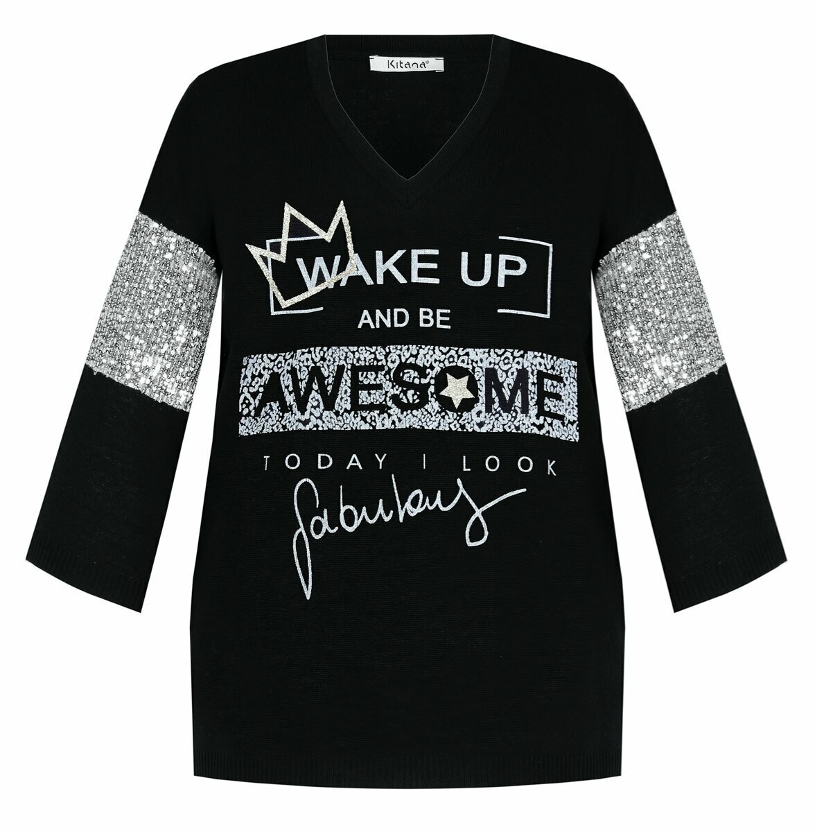 Pull over con stampa e paillettes