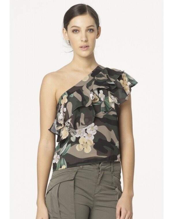 Top mono-spalla con balze