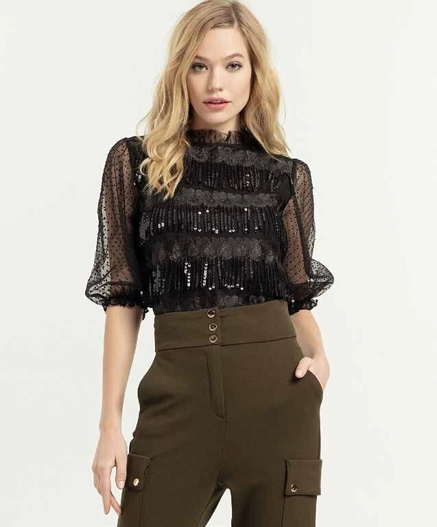 Camicetta con manica 3/4 in tulle