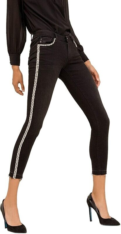 Jeans nero skinny con strass