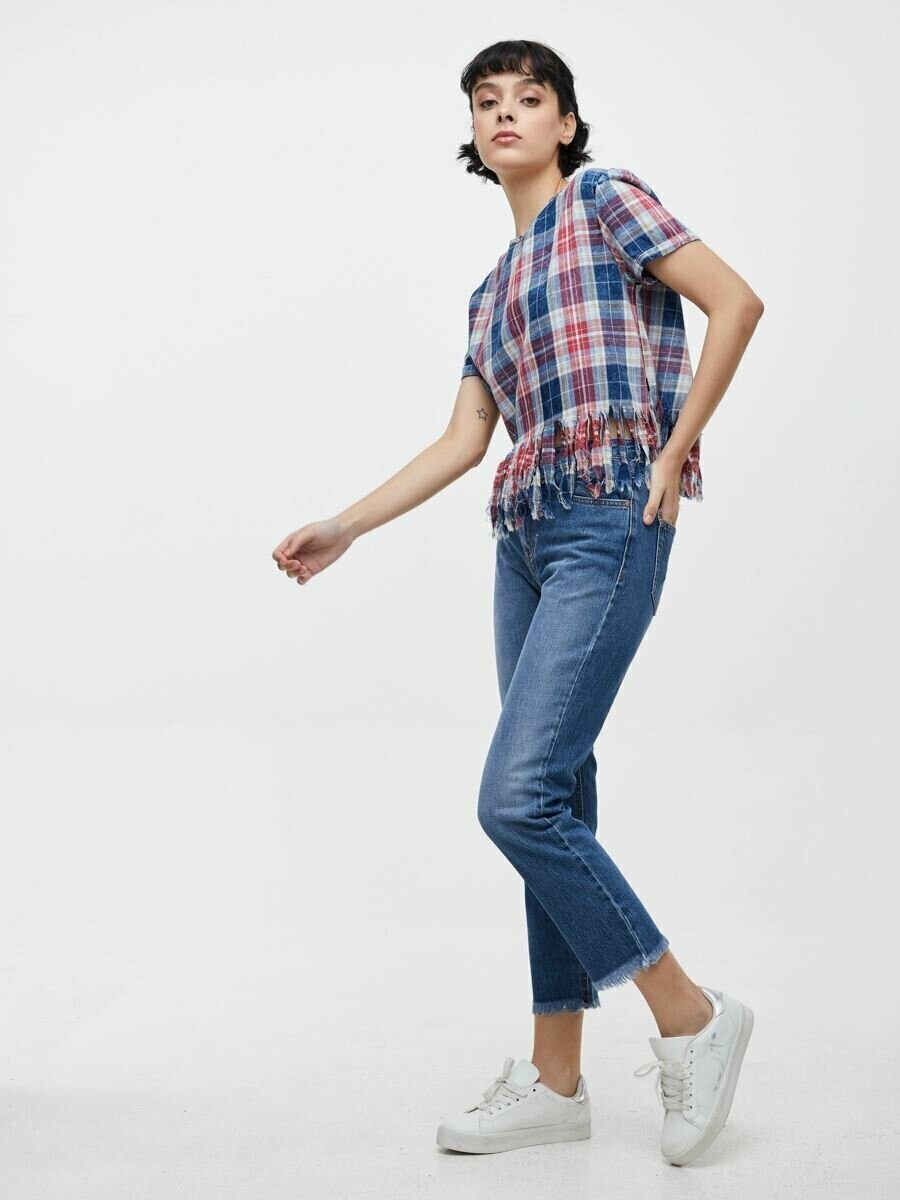 Camicetta in denim con frange