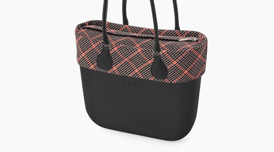 O bag mini nera check fluo rosa