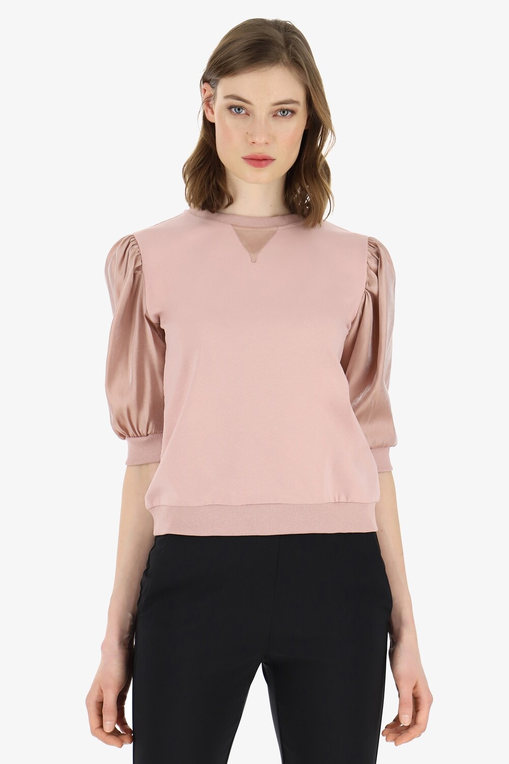 Felpa girocollo con manica voile