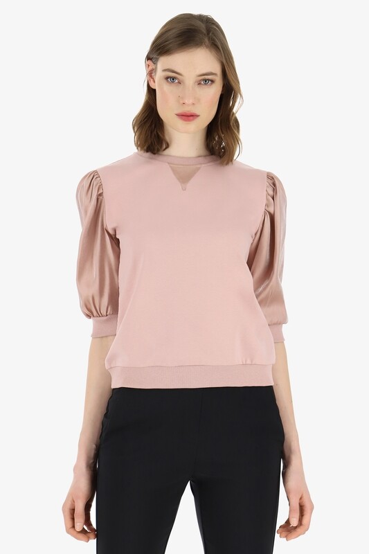 Felpa girocollo con manica voile