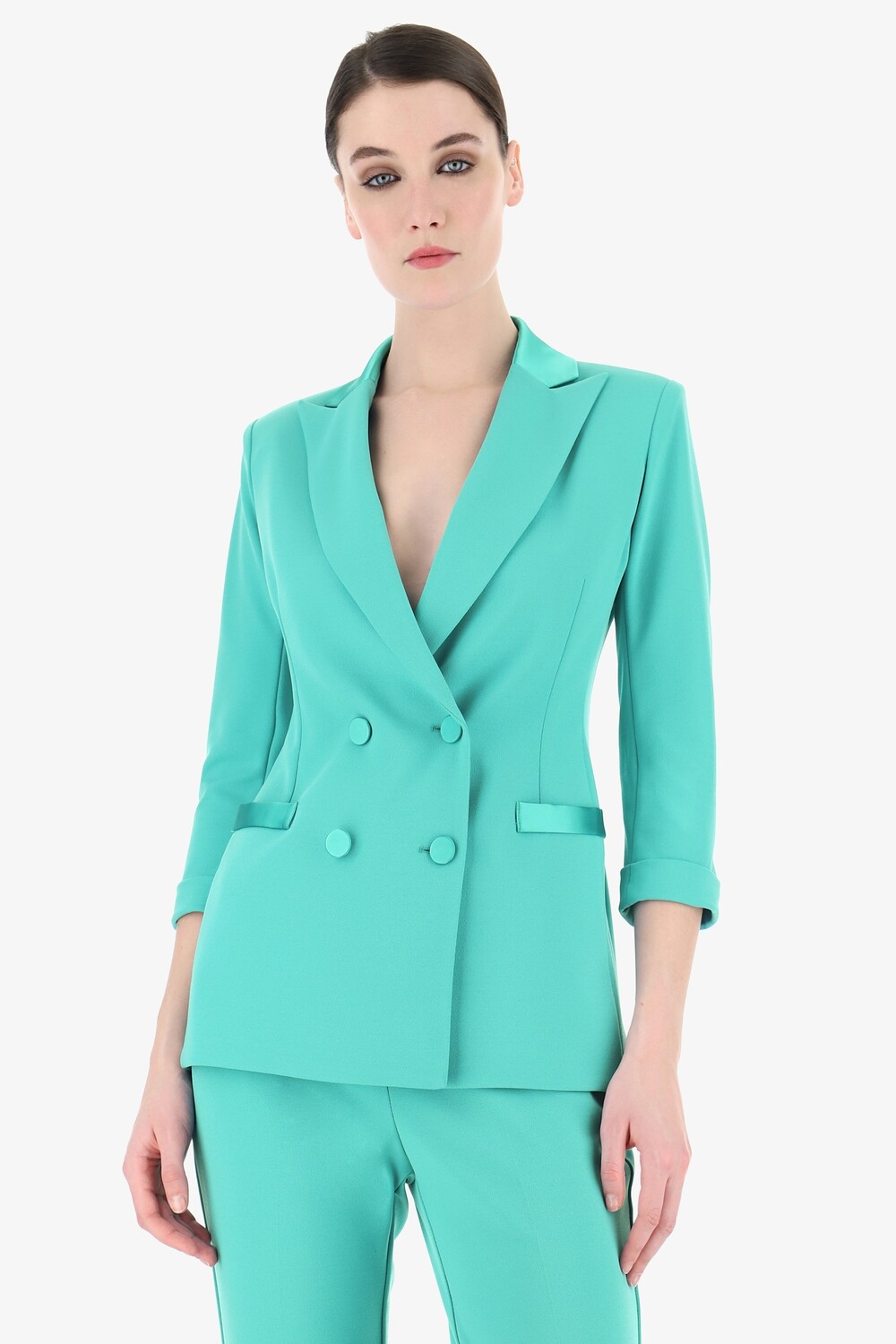 Blazer doppiopetto con maniche a tre quarti