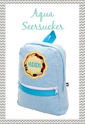 Small Aqua Seersucker Backpack
