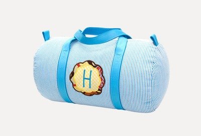 Small Aqua Seersucker Duffle Bag