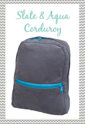 Small Slate & Aqua Corduroy Backpack Small Slate & Aqua Corduroy Backpack