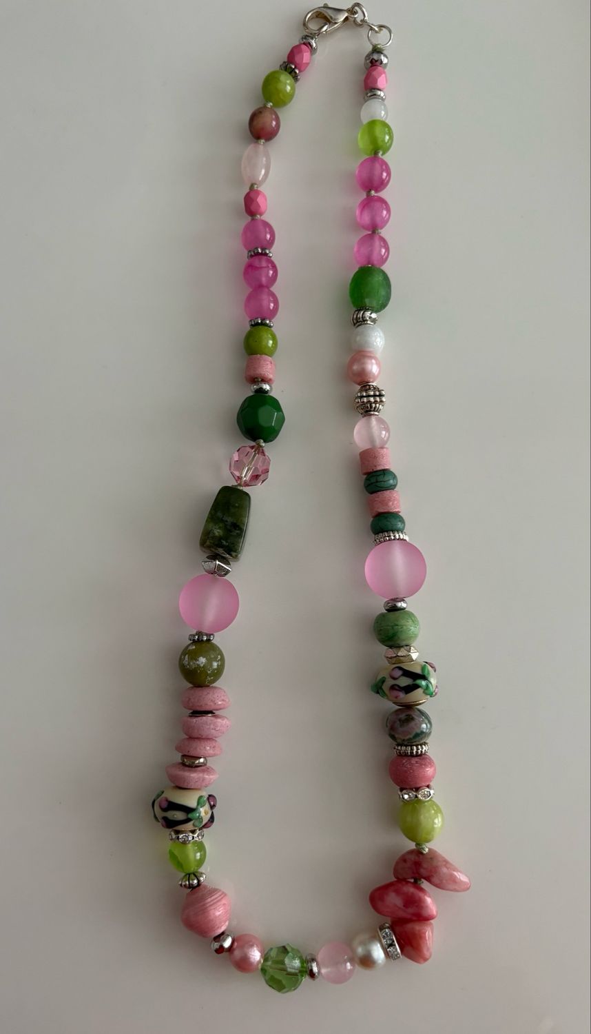 Pink And Green Multi Stone Necklace