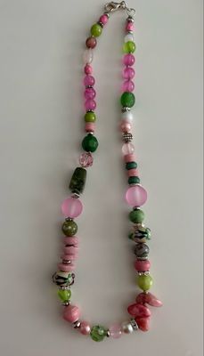 Pink And Green Multi Stone Necklace