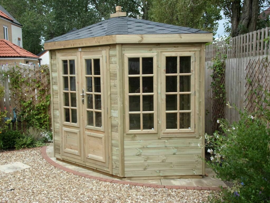 HEAVY DUTY PEAKED ROOF CORNER SUMMERHOUSES