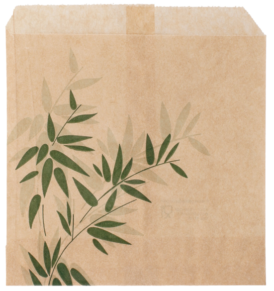 Sacchetto avana 12x12 cm con foglie verdi