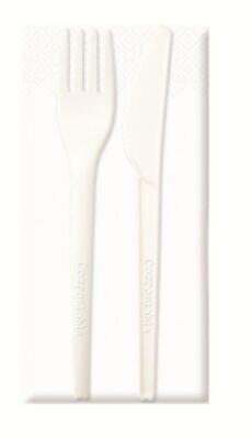 KIT BIS posate in CPLA BIANCO + tovagliolo (100 pz) KIT BIS posate in CPLA BIANCO + tovagliolo (100 pz)