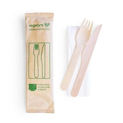 KIT BIS posate in LEGNO + tovagliolo (50 pz)
