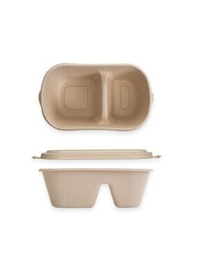 Vaschetta ovale biscomparto con coperchio in POLPA AVANA 750 ml (20 pz) Vaschetta ovale biscomparto con coperchio in POLPA AVANA 750 ml (20 pz)