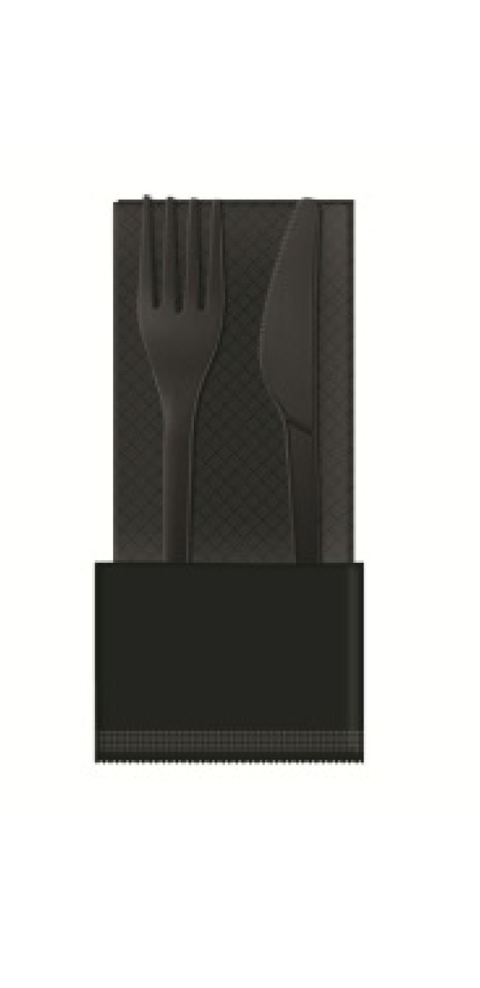 KIT BIS posate in CPLA NERO + tovagliolo (50 pz)