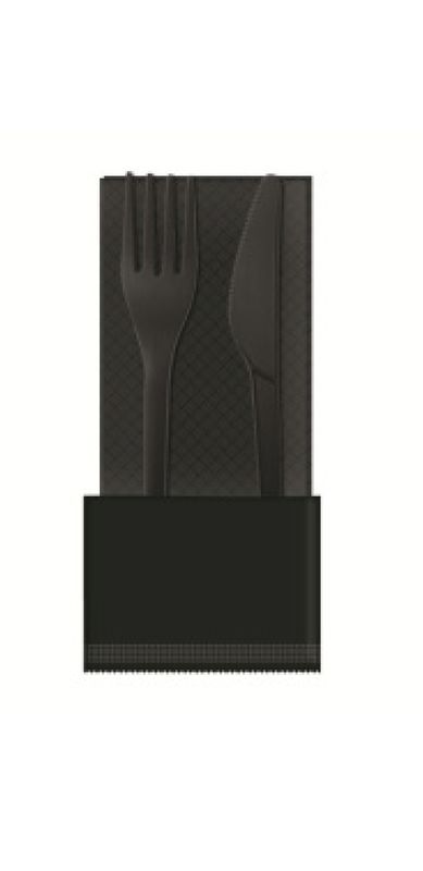 KIT BIS posate in CPLA NERO + tovagliolo (50 pz)