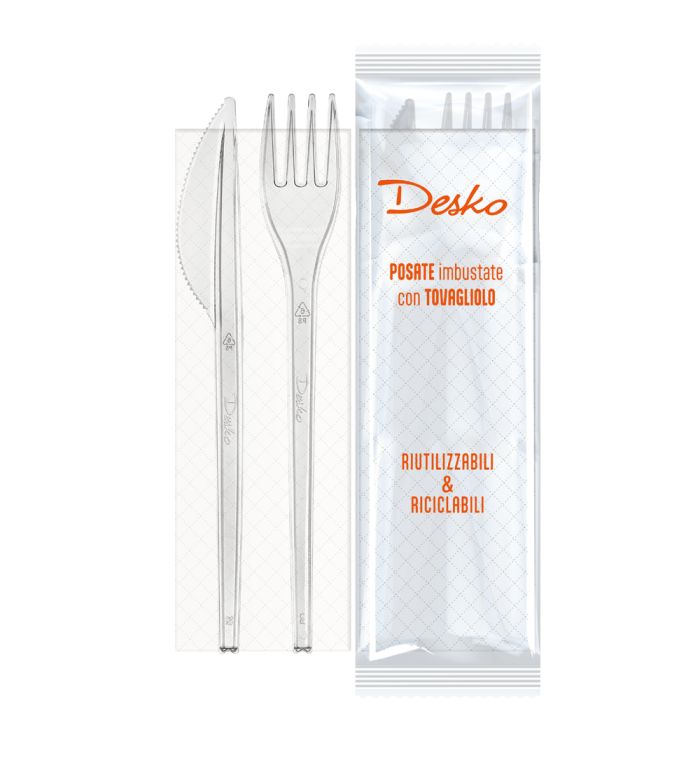 KIT BIS posate in PS TRASPARENTE + tovagliolo (100 pz)