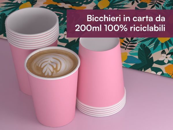 Bicchiere in CARTA ROSA 200 ml (50 pz)