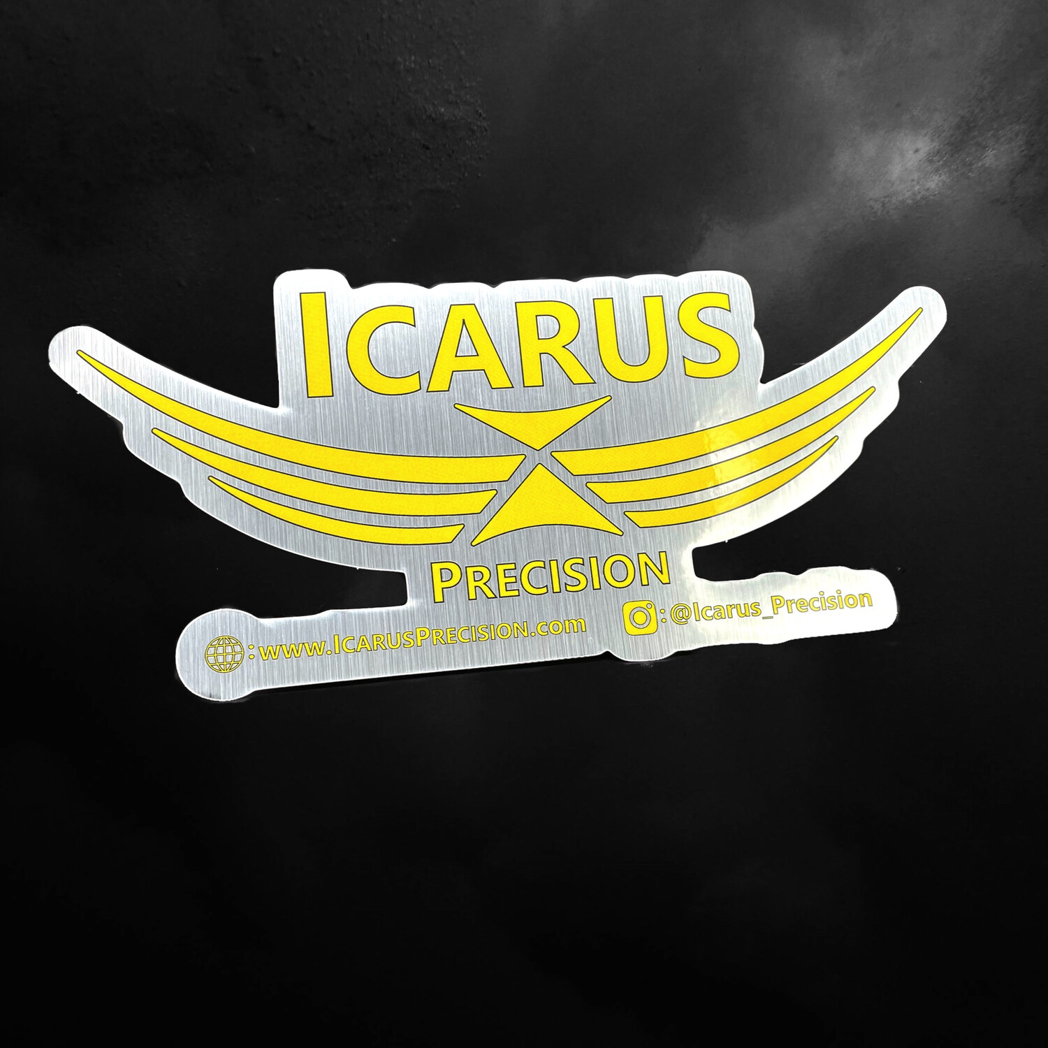 Icarus Precision Laser Cut Brushed Aluminum Sticker 
8" x 3.6"