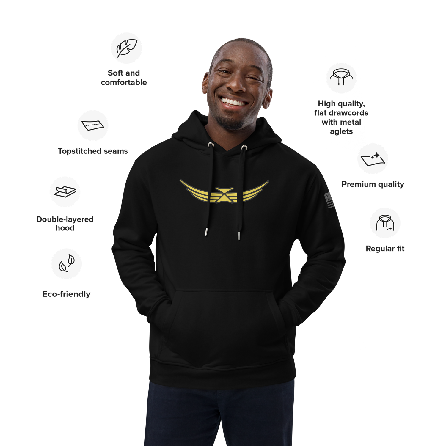 Men&#39;s Yellow on Black Premium eco hoodie