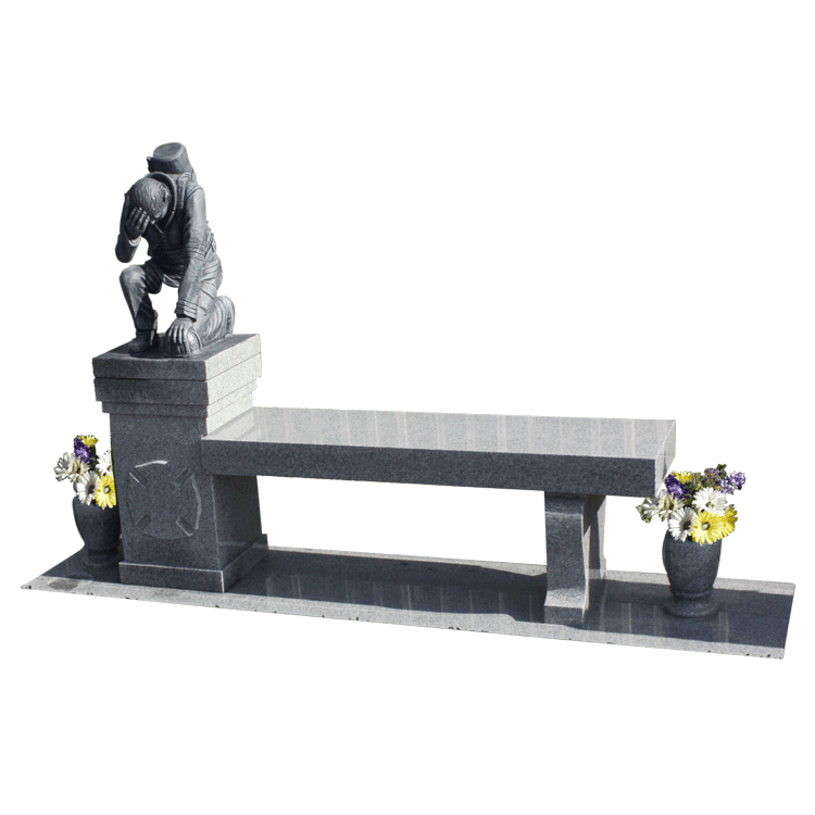 Kneeling Fireman pedestal with 4 cremation interments 48&quot;