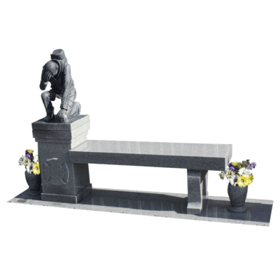 Kneeling Fireman pedestal with 4 cremation interments 48&quot;