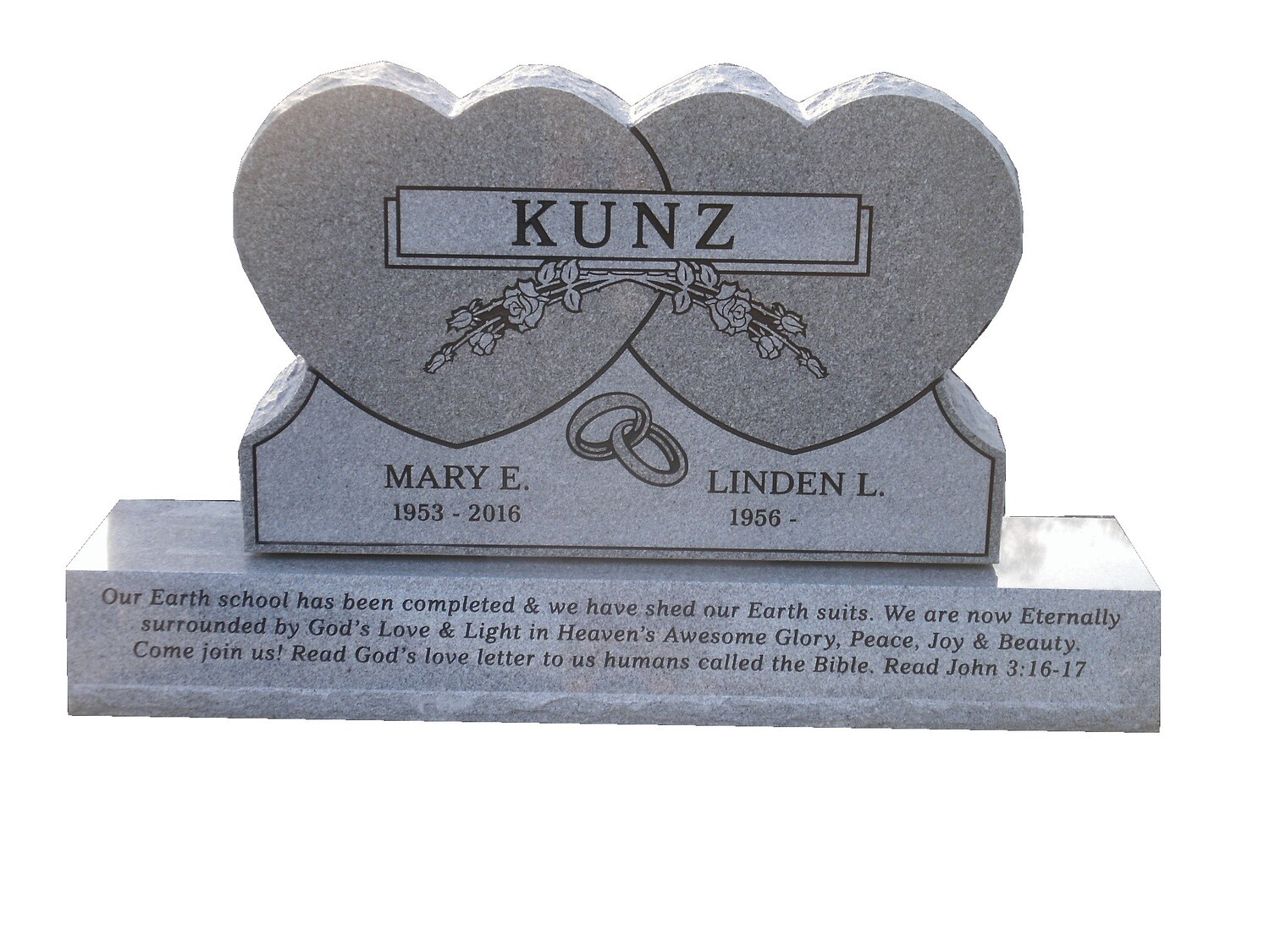 Connected Hearts companion- 42&quot;
8&quot; thick granite, Slant base: Add a slant face base