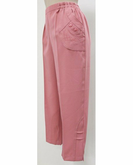 Pantalon fluide taille élastiquée polyester Taupe / Noir / Rose / Bleu / Gris / Champagne