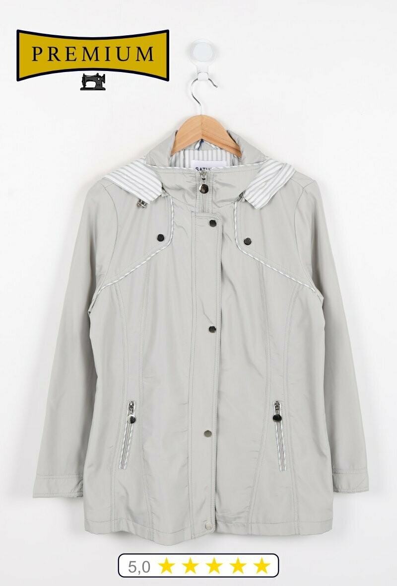 Parka Printemps Grise Revers rayé