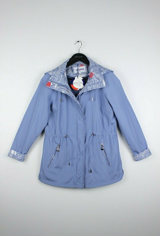 Parka Printemps Bleu Revers motif journal