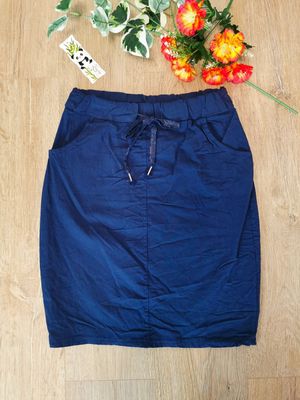Jupe taille élastiquée bleu marine avec poches