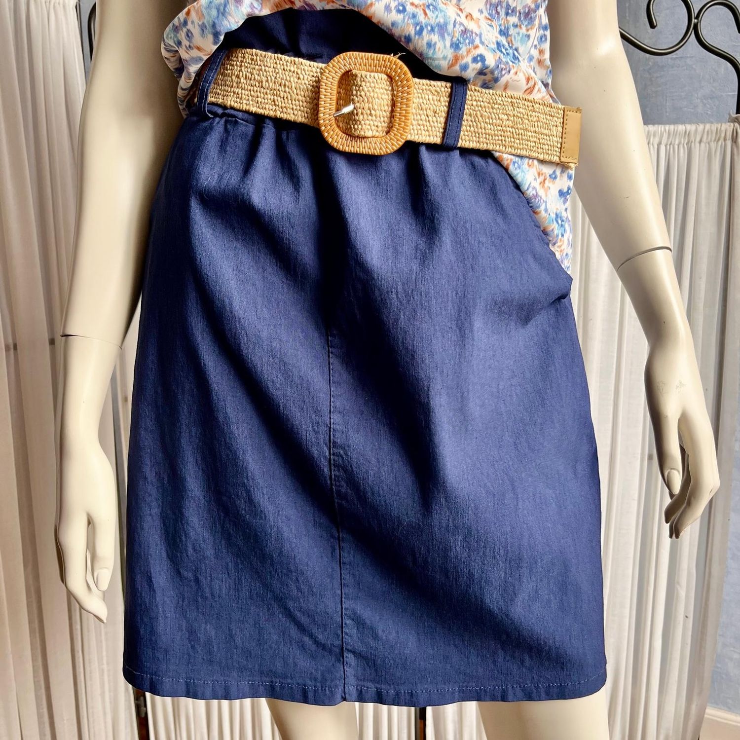 Jupe taille élastique avec poche et ceinture bleu marine