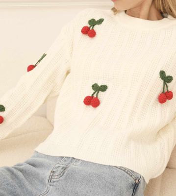 Pull brodé Cerises