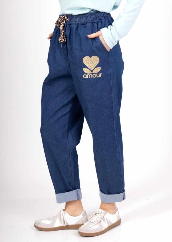 Jeans MÔME élastique avec imprimé amour