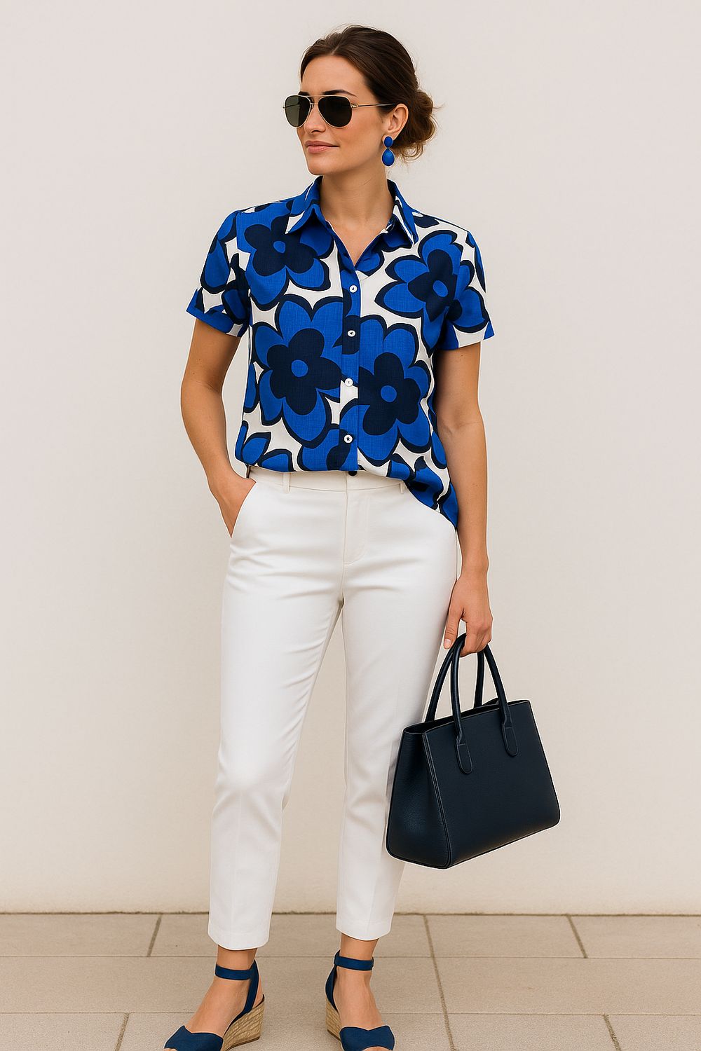 Chemise à fleurs bleues