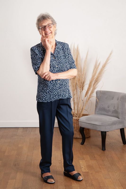 Pantalon fluide taille élastiquée polyester Taupe / Noir / Rose / Bleu / Gris / Champagne